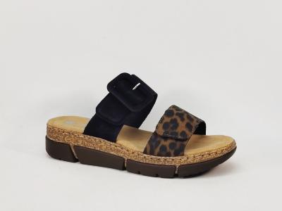 Mules femme RIEKER V2392 leopard grand confort compens�e semelle anti stress � scratch