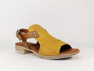 Nu-pied confortable en cuir jaune fabriqué en Espagne PAULA URBAN 9-17 pour femme