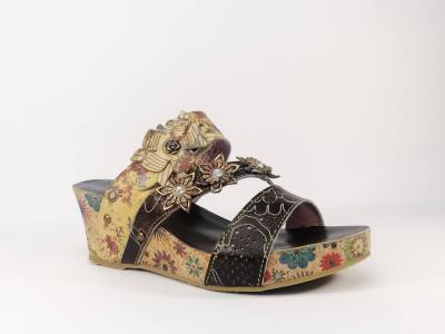 Mule compense originale en cuir taupe  velcro LAURA VITA Facdiao pour femme