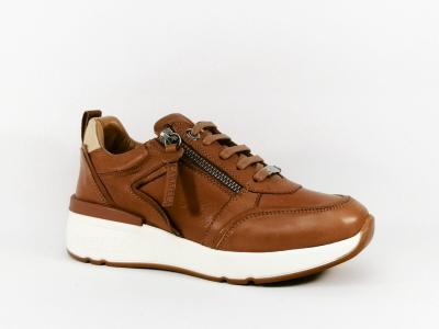Sneakers femme cuir camel tendance confortable destockage CARMELA 160208 zip lacets