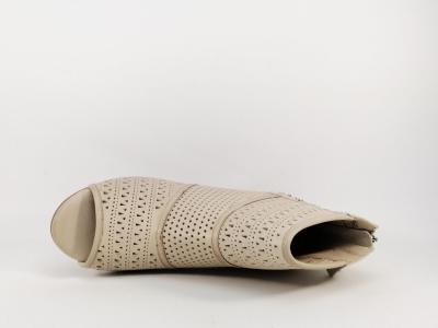 Bottine d'été tout cuir beige à talon haut destockage CARMELA 67181 femme