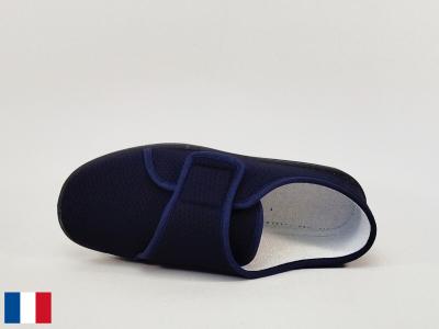 Chausson femme été pieds sensibles à scratch coton toile marine fabrication France BOSSI luron