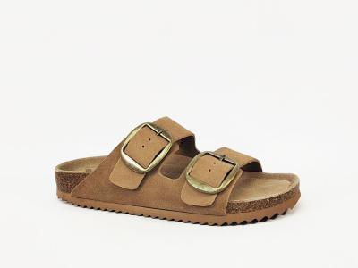 Claquette femme été cuir camel semelle mémoire de forme confortable destockage XTi 144039 pas cher