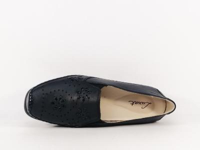 Mocassin compensé femme cuir souple noir grand confort destockage LUXAT emlibe