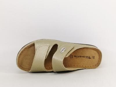 Mule femme cuir or confortable destockage TAMARIS 27510 pieds larges sensibles