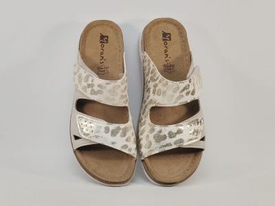 Mules femme confortables semelle cuir chic blanc argent à scratch MORAN'S dabure