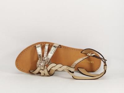 Sandale femme TROPEZIENNES à pas cher en destockage hamsuni chic en cuir or