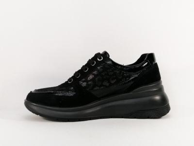Basket noire femme très confortable en cuir compensée habillée destockage IMAC 6085403