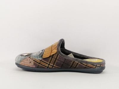 Chausson mule motif chat femme velours jaune gris CHIC & RELAX rebus
