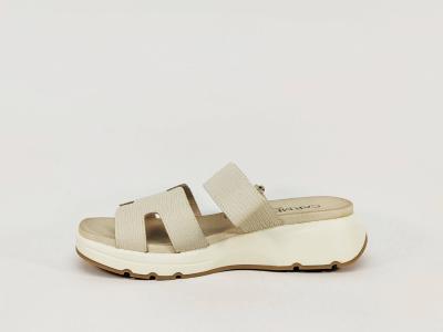 Mule compensée femme cuir beige chic confortable à scratch destockage CARMELA 162330 à pas cher