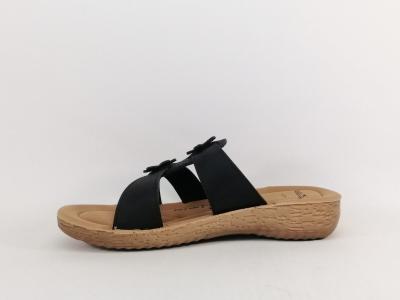 Mule compensée femme pas cher RELAXITY marilo noir fleurs