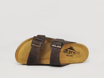 Mule homme grand confort cuir marron PLAKTON barna musgo semelle mémoire de forme