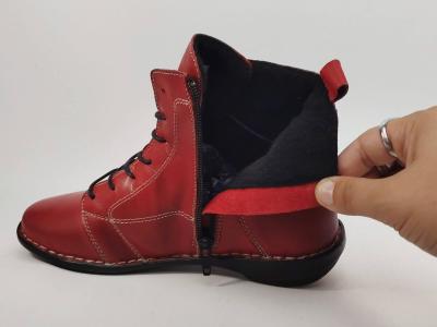 Bottine femme cuir rouge souple confortable MORAN'S gramis plate avec zip et lacets