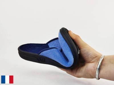Chausson homme été mule bleu coton pieds sensibles made in France BOSSI ulysse à pas cher