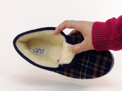 Chaussons chauds homme charentaise fourrée pure laine carreaux CHIC RELAX OUF moret