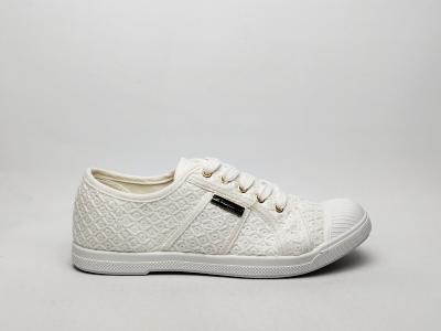 Basket blanche femme toile broderie chic destockage TROPEZIENNES clorinda à pas cher