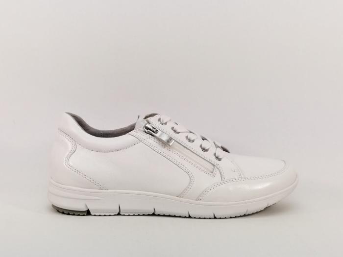 Tennis confort cuir souple blanc CAPRICE 23754 largeur G femme