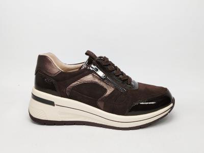 Basket femme pieds larges grand confort cuir marron chocolat CAPRICE 23300 largeur H
