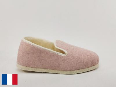 Charentaise femme semelle feutre chausson fourré en laine BOSSI charente rose pale fabrication France