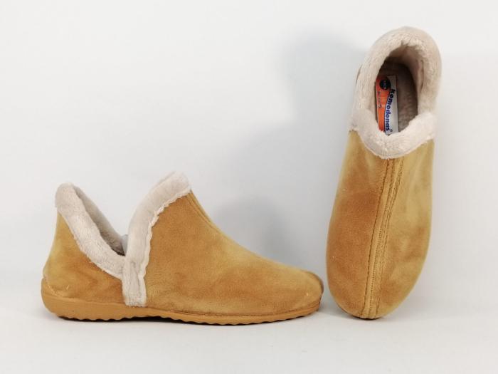 Chausson montant fourré femme velours camel SOCA 0355 fabrication Espagne