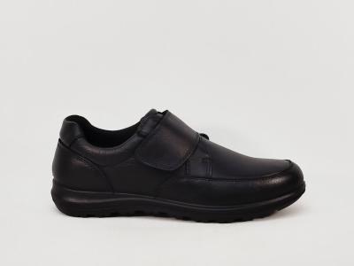 Chaussure homme pieds larges cuir noir à scratch grand confort destockage IMAC 851470