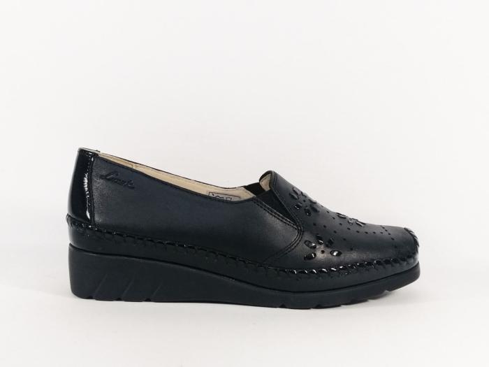Mocassin compensé femme cuir souple noir grand confort destockage LUXAT emlibe