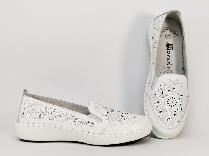 Mocassin cuir souple blanc ajouré femme MORAN'S wordy très confortable