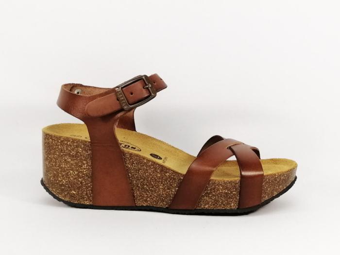 Sandale compensée femme cuir marron confortable PLAKTON so final - Fabrication Espagne