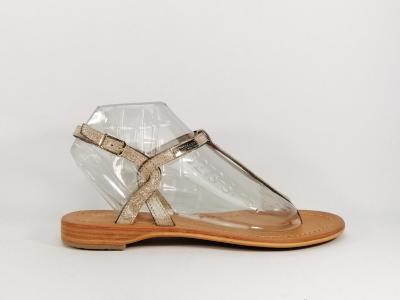 Sandale femme chic avec entre-doigt destockage TROPEZIENNES billy cuir or