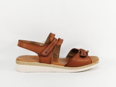 Sandale femme cuir camel confortable à velcro JORDANA 681 fabrication Espagne