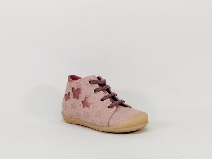 Chaussures premiers pas fille en cuir rose destockage LITTLE MARY leandra