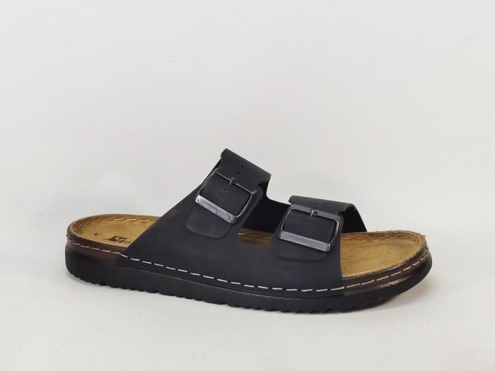 Claquette homme cuir noir mule confortable souple MORAN'S pouzin à pas cher