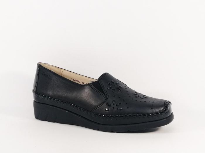 Mocassin compensé femme cuir souple noir grand confort destockage LUXAT emlibe