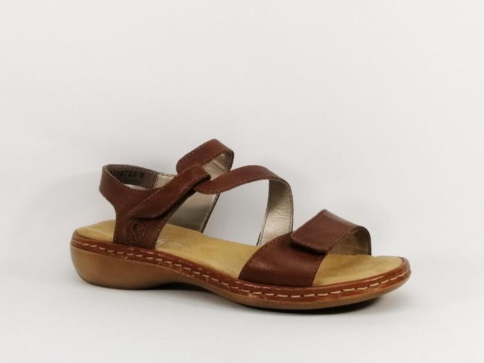 Sandale femme confort RIEKER 659C7 cuir camel à velcro