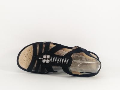 Sandale femme confort à élastique, compensée à pas cher SWEET'R mimoul noir chic en cuir
