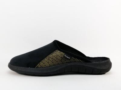 Chausson homme confortable velours noir jaune destockage FARGEOT eclatant fabrication France