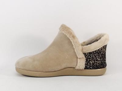 Chaussons femme confort de qualité montants et chauds ZEL'S 9382 velours beige leopard