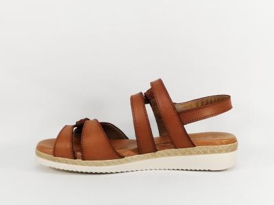 Sandale femme cuir camel confortable à velcro JORDANA 681 fabrication Espagne