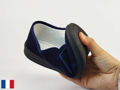 Chausson femme été pieds sensibles à scratch coton toile marine fabrication France BOSSI luron