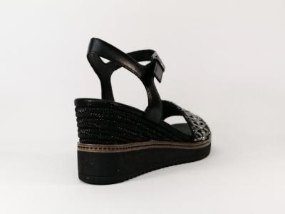 Sandale compensée en cuir noir destockage TAMARIS 28243 pour femme