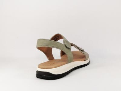 Sandale de marche grande largeur G en cuir olive CAPRICE 28703 à velcro