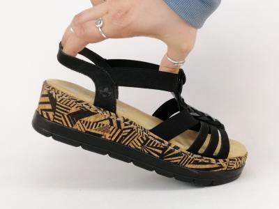 Sandale noire femme grand confort chic semelle antistress à élastiques RIEKER V3902