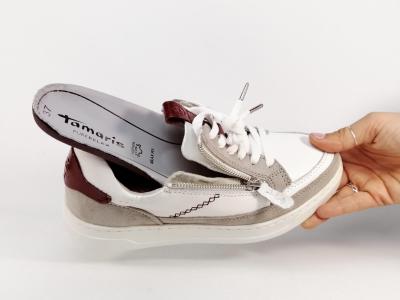 Basket tendance femme cuir blanc chic et confort destockage TAMARIS 23707