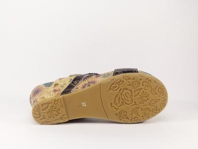 Mule compensée originale en cuir taupe à velcro LAURA VITA Facdiao pour femme