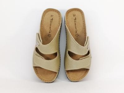 Mule femme cuir or confortable destockage TAMARIS 27510 pieds larges sensibles