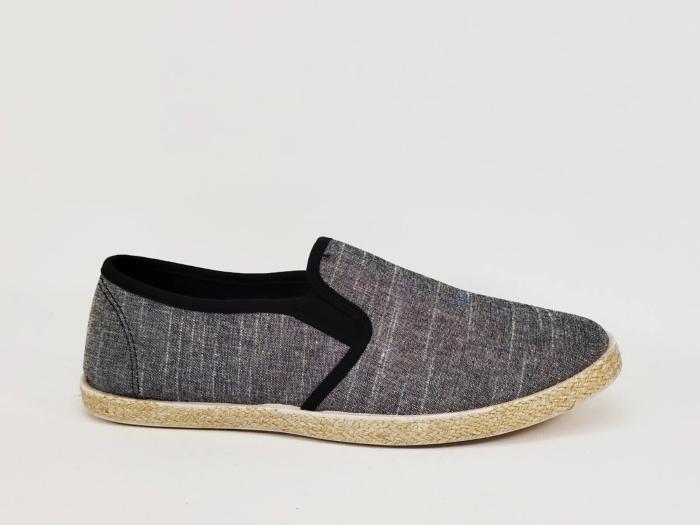 Basket espadrille homme pas cher toile grise légère souple sans lacets NORWAY B274533