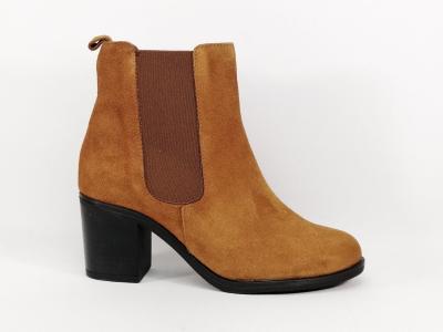 Bottine chelsea cuir nubuck camel à talon destockage JORDANA 15 femme fabrication Espagne