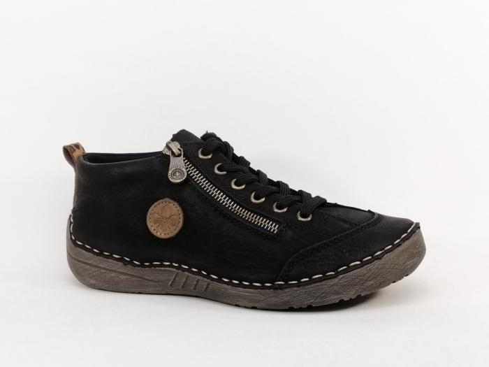Chaussures confort femme RIEKER 52514 noires souples, zip et lacets