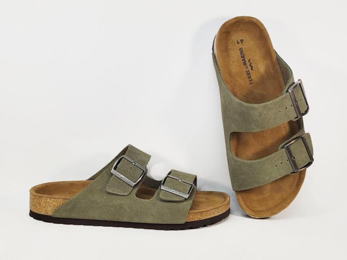 Claquette homme cuir kaki confortable tendance à pas cher TERRE DE MARINS bartino