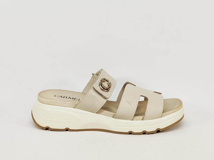 Mule compensée femme cuir beige chic confortable à scratch destockage CARMELA 162330 à pas cher